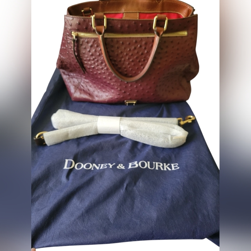 Dooney & Bourke Red Brow Ostrich Textured Leather Tote Bag Crossbody